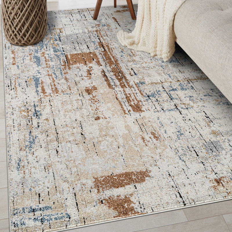 Multi-Color Strata Rug – Modern Layered Pattern, Easy To Clean, Rectangle 4' x 6'