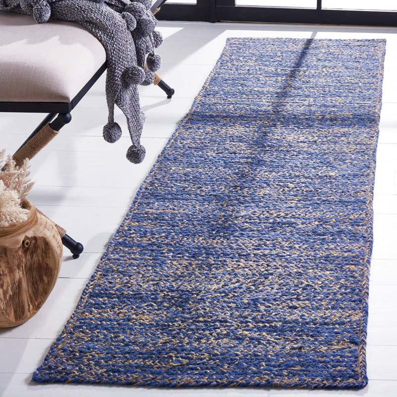 Jarielis Natural Fiber Hand Loomed Wool/Jute Rug in Blue/Natural, Runner 2'3" x 8'