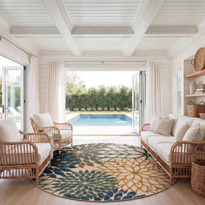 Amayiah Floral Indoor/Outdoor Area Rug, Round 7'10"