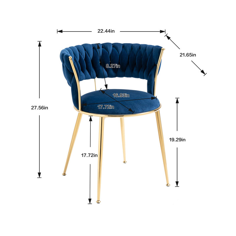 Navy Velvet Upholstered Side Chair with Gold Metal Legs