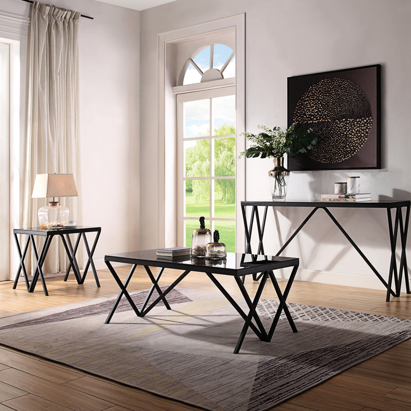 8Mm Thick Glass End Table In Black Finish With A Stable Metal Contemporary Smooth Top And Structure