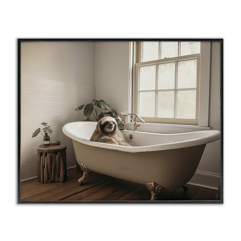 Giclée encadrée de l'heure du bain, par Sasha, H 24 po x l 30 po, Giclée encadrée noir minuit