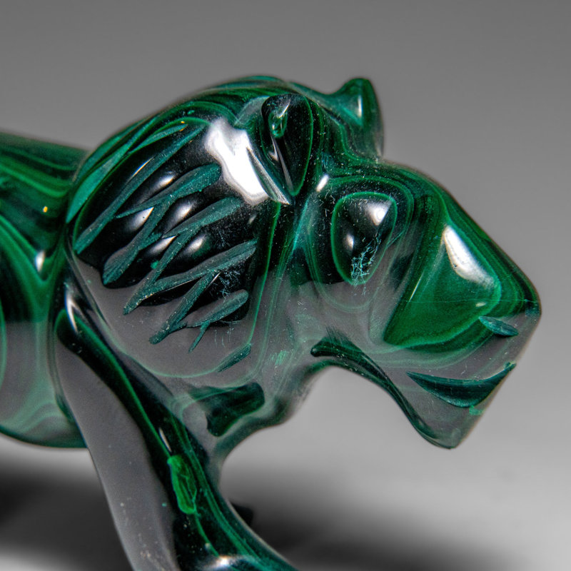 Genuine Polished Malachite Lion Carving (272 Grams)