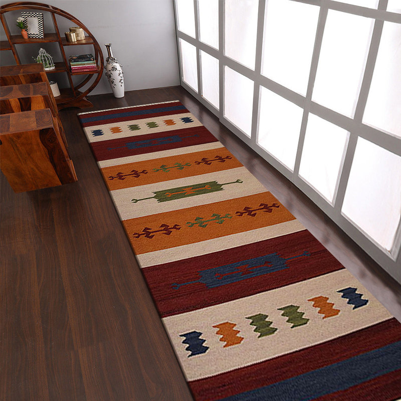 Clare Hand Woven Flat Weave Kilim Wool Eco-Friendly Area Rugs - Runner, Multicolor, Contemporary Modern Design, Low Pile Handmade Area Rugs for Living Room, Bed Room