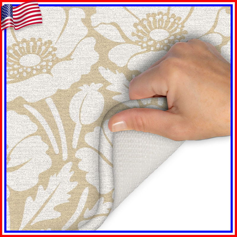 Tapis de bain blanc à motif de coquelicots beige, 34in W x 21in L