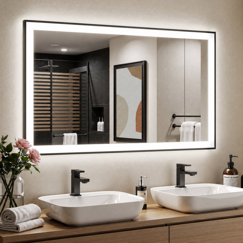 Bright Matte Aluminum Vanity Mirror with Front & Back LED Lights, 3 Color Temperatures, Dimmable, Anti-Fog Tempered Glass, Memory Function & ETL Listed