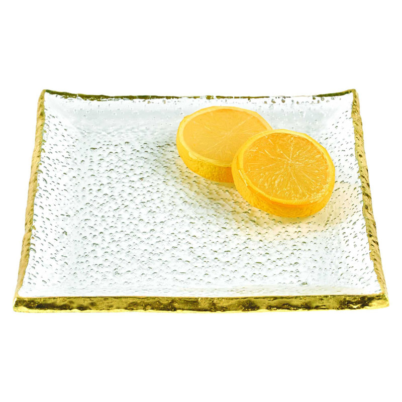 Handcrafted Square Glass Salad/Dessert Plate with Gold Edge