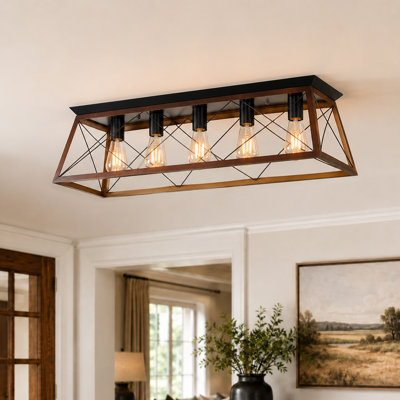 5-Light Metal Flush Mount Rectangular Ceiling Light