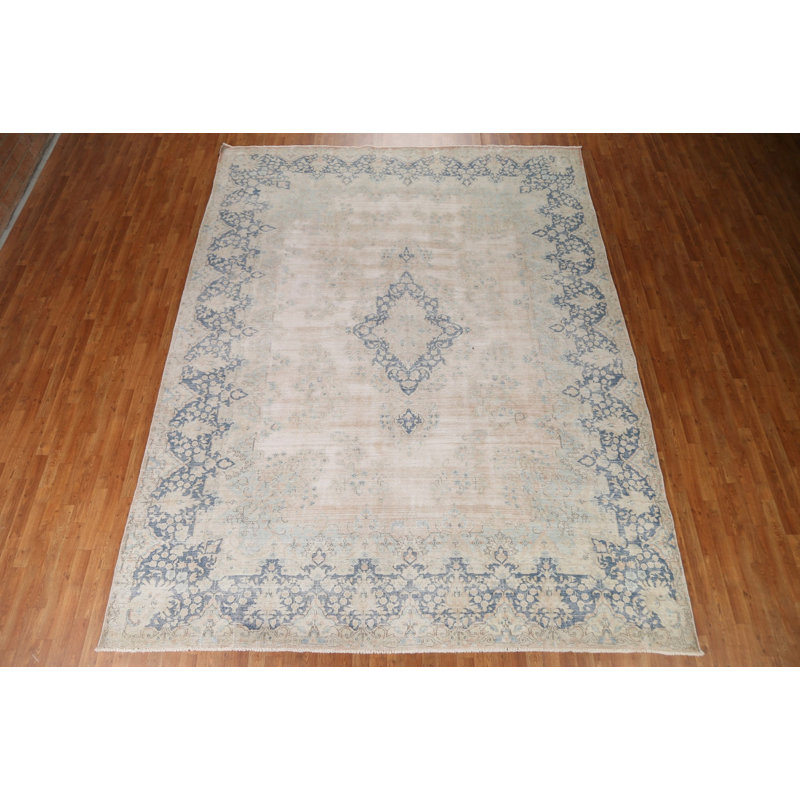 Tapis persan Kerman délavé noué à la main 10 x 13