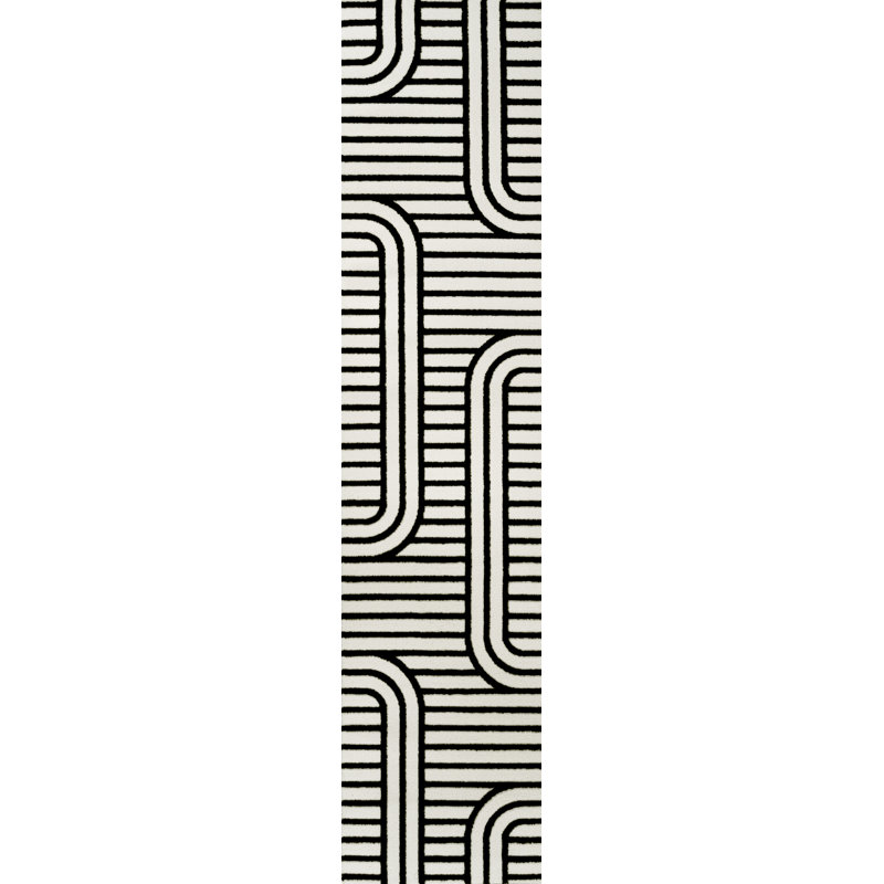 Tapis noir / blanc Anders MidCentury, Tapis de couloir 2 pi x 8 pi