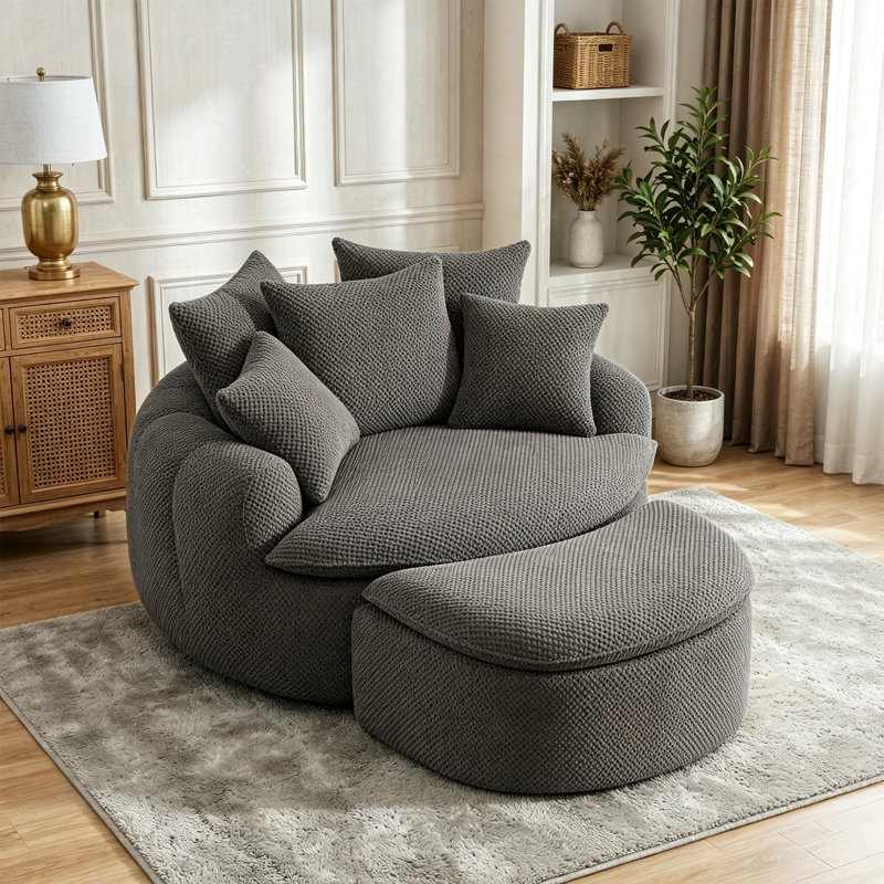 Chaise longue surdimensionnée avec repose-pieds 53,15 po, Gris