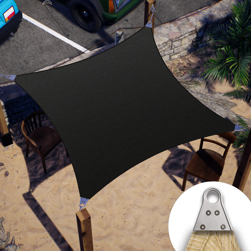 Black 12' x 16' Reinforced Rectangle Shade Sail with Stainless Steel Rings