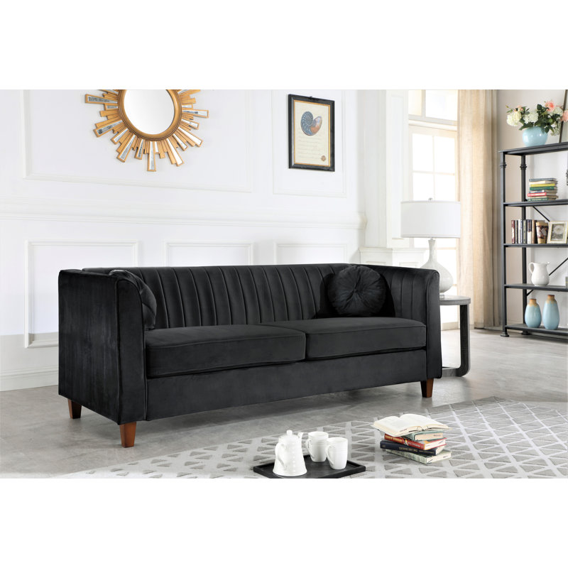 Cely 80.7" Velvet Square Arm Sofa, Black