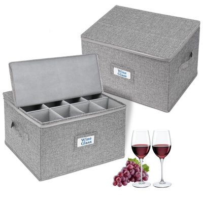 Wine Glass Storage, Stemware Storage Containers With Dividers & Handles,For 12 Glassware Or Crystal,Wine Glass Carrier 2 Pack