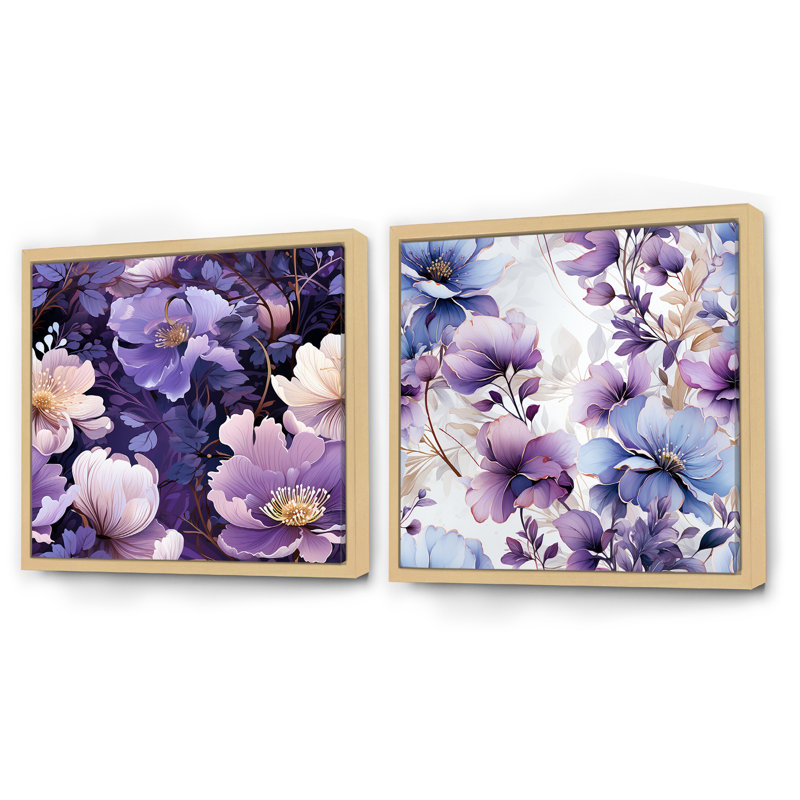 Farah - Ensemble de 2 collages carrés floraux, H 16 po x l 33 po, Cadre flottant brun