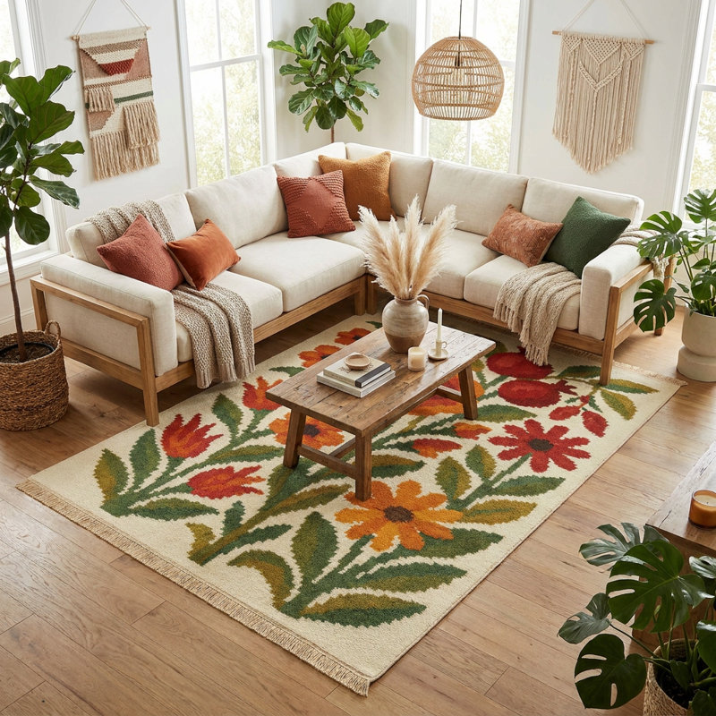 Tapis floral 7 pi x 10 pi Folklore