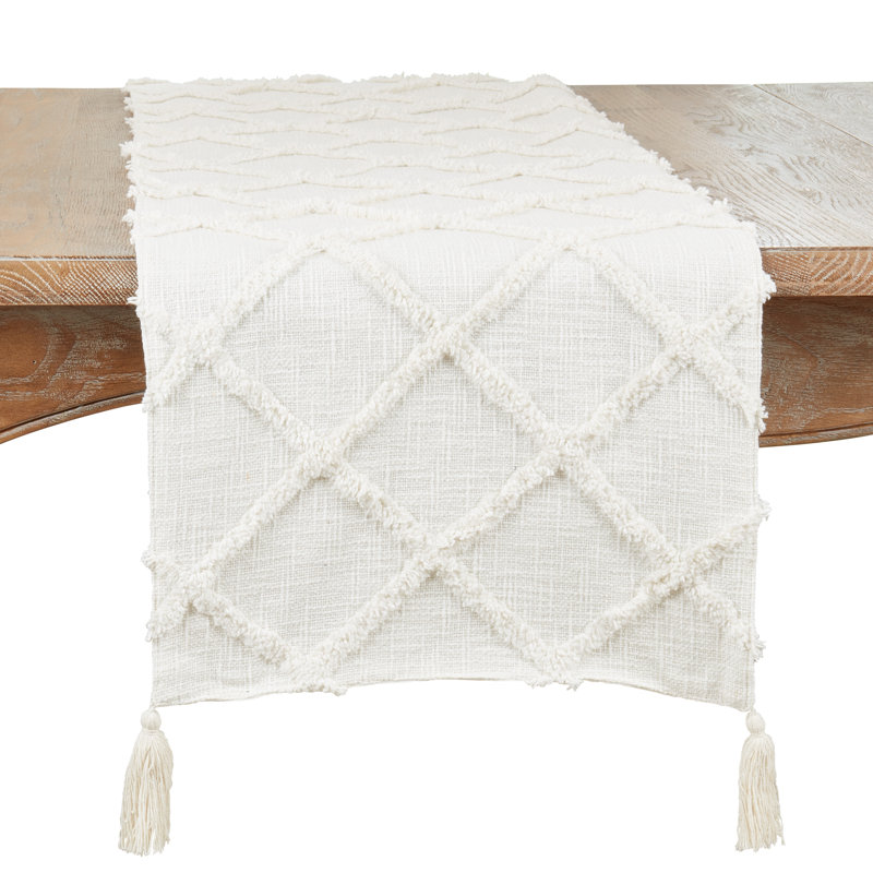 Iero Rectangular Geometric Table Runner, Ivory