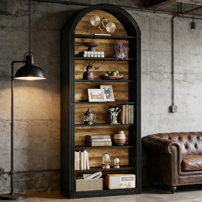 Arched shape Bookcase with open shelves, Black