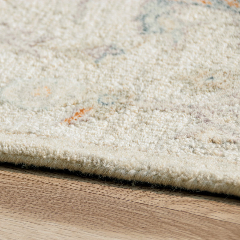 Floral Hand Tufted Wool Area Rug in Cream/Taupe/Blue, Rectangle 2' x 3'
