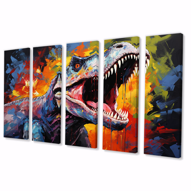 Trinx Colorful Roaring Trex Dinosaur I - Dinosaur 5 Piece Wall Art ...