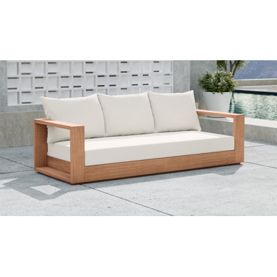 Tulum 87" Wide Outdoor Teak Patio Sofa with Cushions