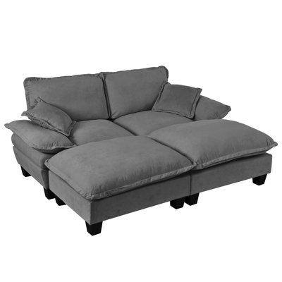 Modular Sectional Sofa,Cloud Couch With Sailboat Design,2 Movable Ottomans & 2 Soft Pillows Included,Comfy Chenille For Apartment Living Room