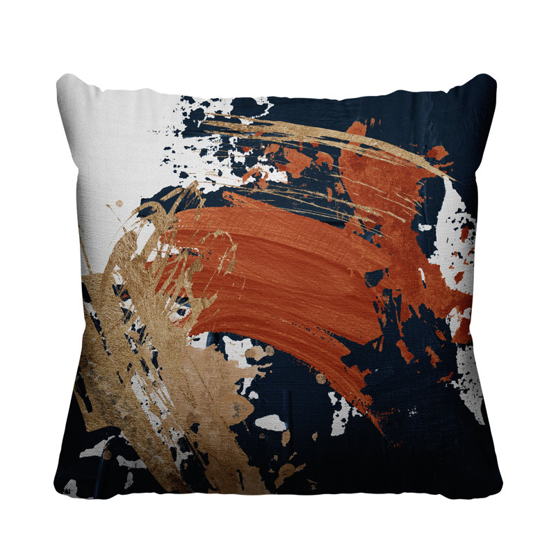 Liberty Street Abstract Indoor/Outdoor Throw Pillow, 17W" x 17H", Burnt Orange/Navy Blue/Gold 