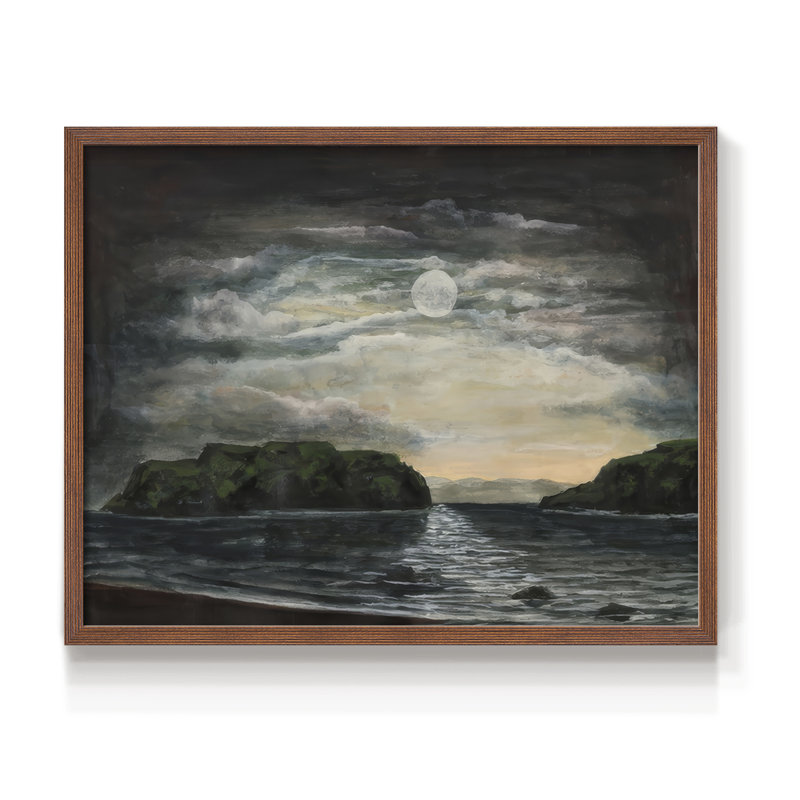 Midnight Seascape I - impression encadrée - réaménageable, H 11 po x l 14 po, Noyer