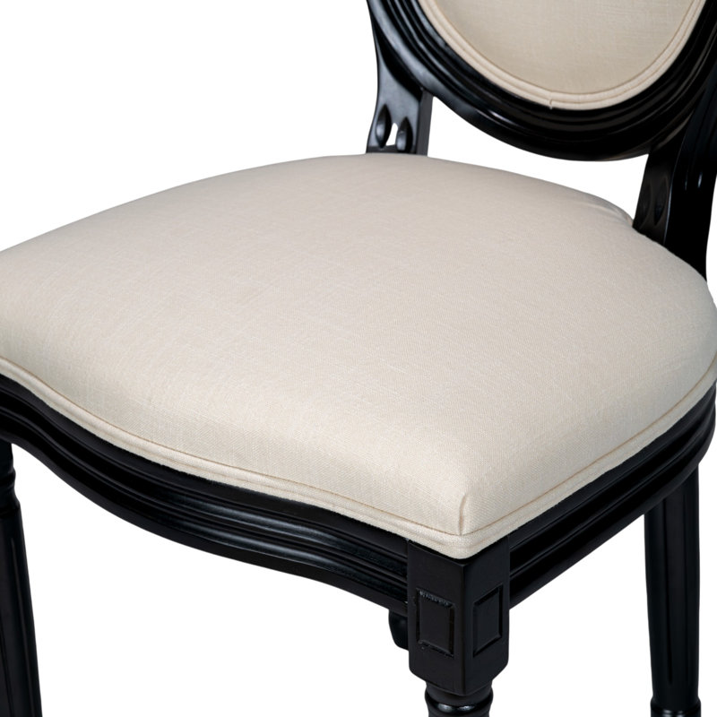 Amando 19.7" H Upholstered Side Chair King Louis Back Solid Wood Dining Chairs, Cream, Gloss Black, 2 Chairs