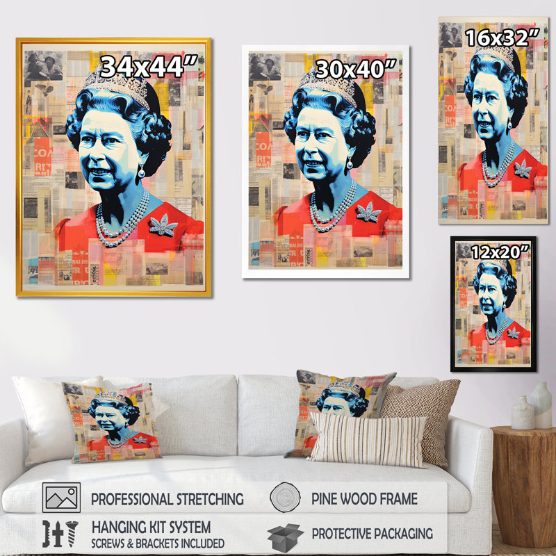 Pop Art Queen Elizabeth's Magazine III, Cadre flottant noir, H 20 po x l 12 po x P 1 po