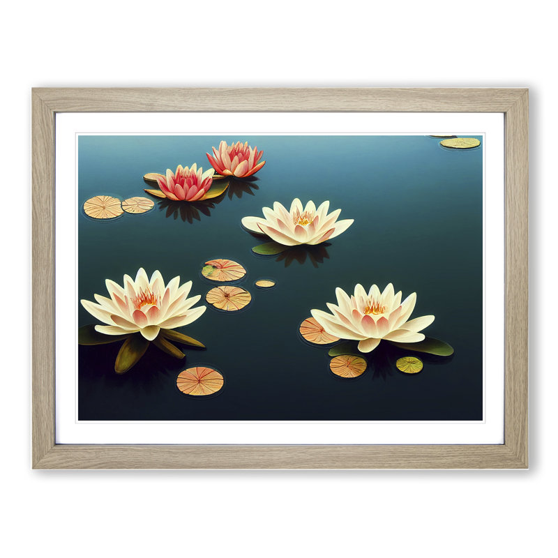 Water Lily Pond - Framed Print, 25cm H x 34cm W x 2cm D, Oak Framed