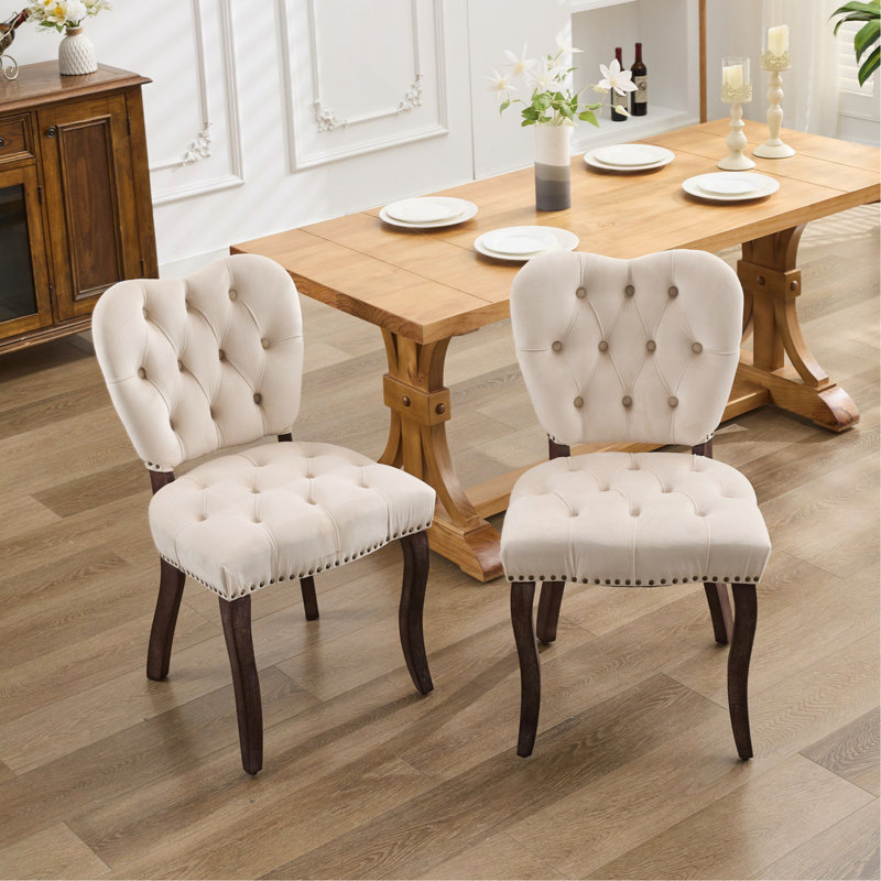 Chaise de salle à manger rembourrée French Vintage, Beige