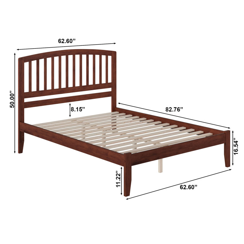 Lit plateforme en bois massif Careaga avec chargeur USB amovible, Grand lit, Noyer