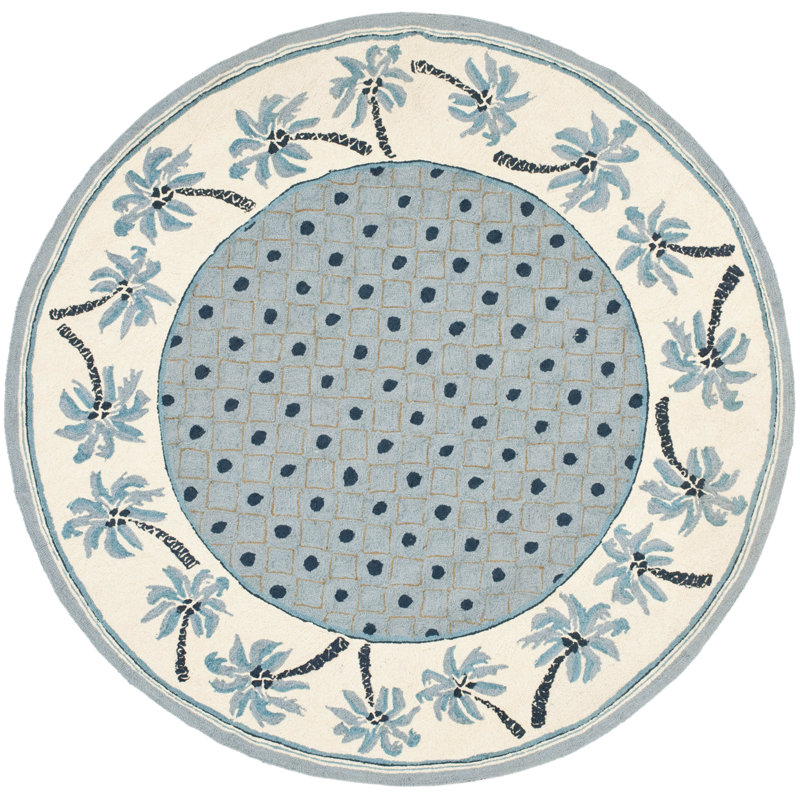 Tapis géométrique en laine crocheté à la main Hogle, Rond 3 pi
