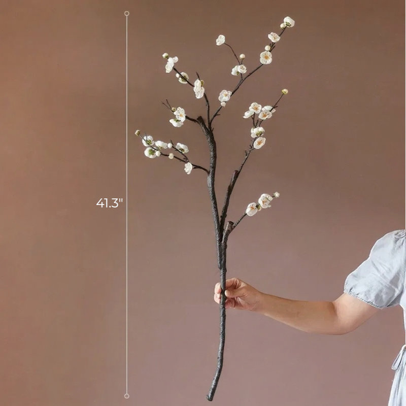 Branche de fleur de prunier rustique - 41,3 po de hauteur, Blanc, Deux tiges