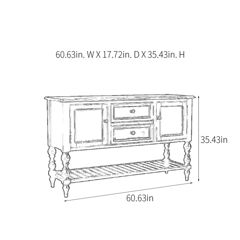 Console multifonctionnelle de style champêtre, Blanc, H 35,43 po x l 60,63 po x P 17,72 po