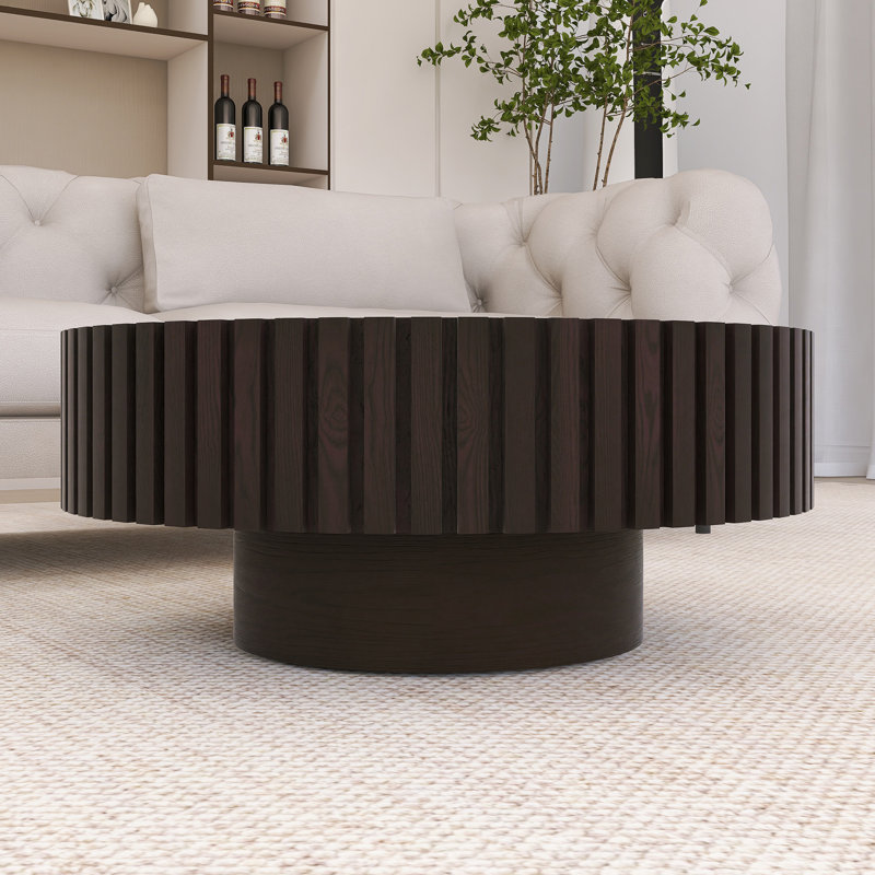 Round Coffee Table For Living Room, Black/Walnut