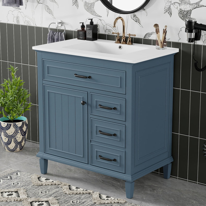 Élégant meuble-lavabo moderne de 30 pouces avec lavabo, conception en bois massif pour la salle de bain