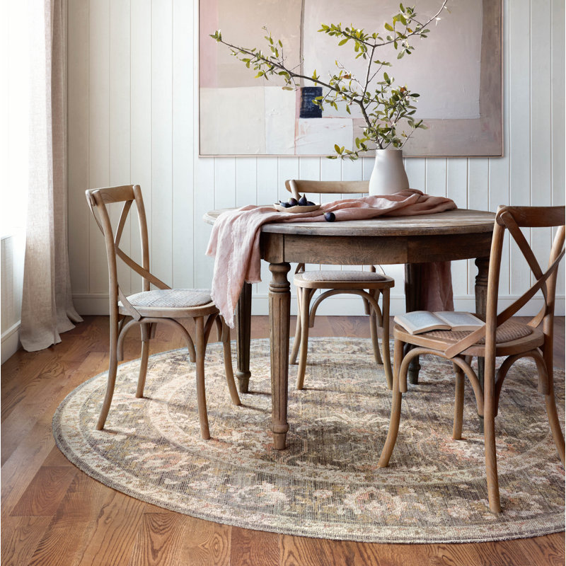Chris Loves Julia x Loloi Rosemarie Oriental Sage Blush Area Rug, Round 3'2"