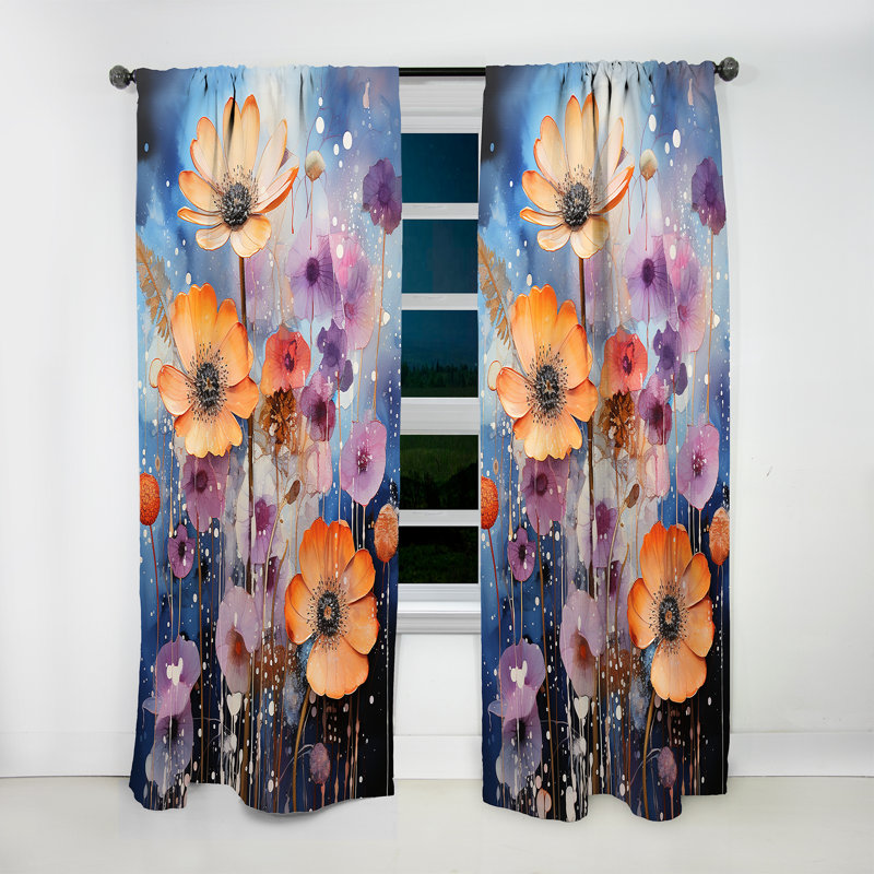Rideau traditionnel coloré en velours floral Garrano I Garrano - 1 panneau, L 52 po x L 120 po