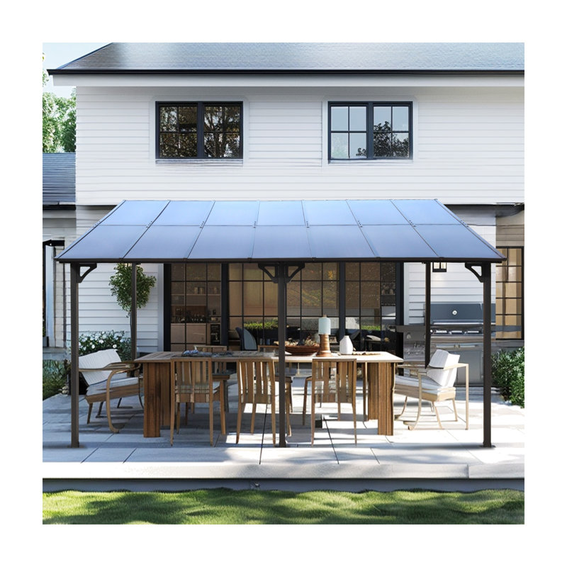 10' x 14' Outdoor Pergola Gazebo, Wall-Mounted Lean to Metal Awning Gazebo with Roof, Large Heavy Duty for Patio, Decks, Backyard