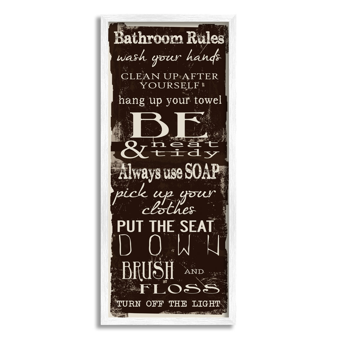 " Bathroom Rules Chocolate White " by Taylor Greene Stupell Industries 