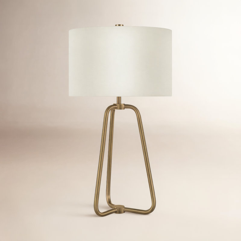 Lampe de table haute de 25,5 po avec abat-jour en tissu Gio, Laiton antique