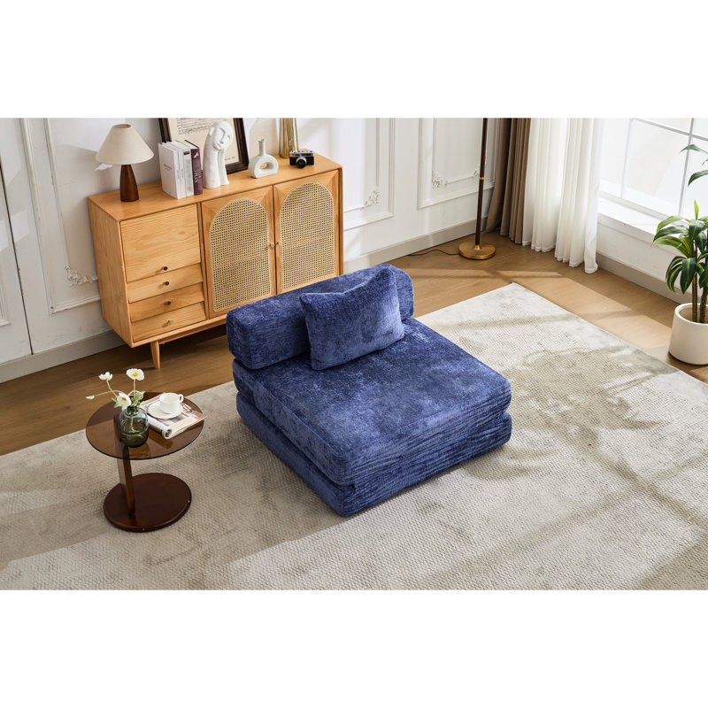 Alexandrina Compression en bleu foncé, lit simple convertible à une place sans os, modulaire avec chenille, sans assemblage pour la chambre à coucher