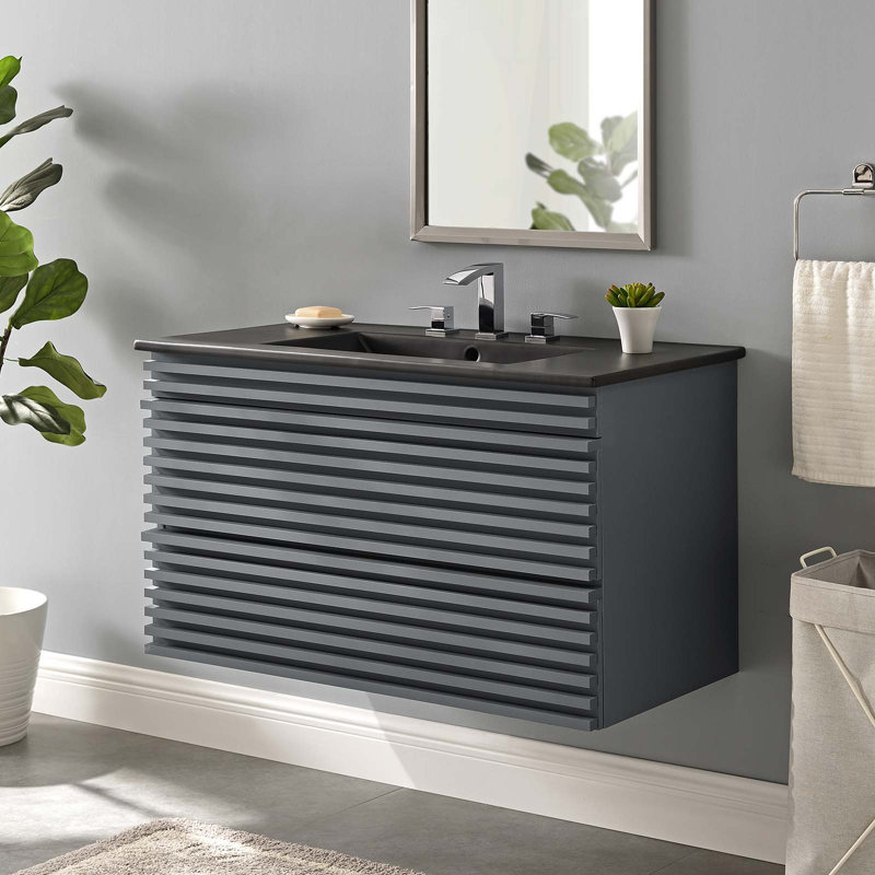 Modway Render 36" Wall-Mount Bathroom Vanity, Gray/Black
