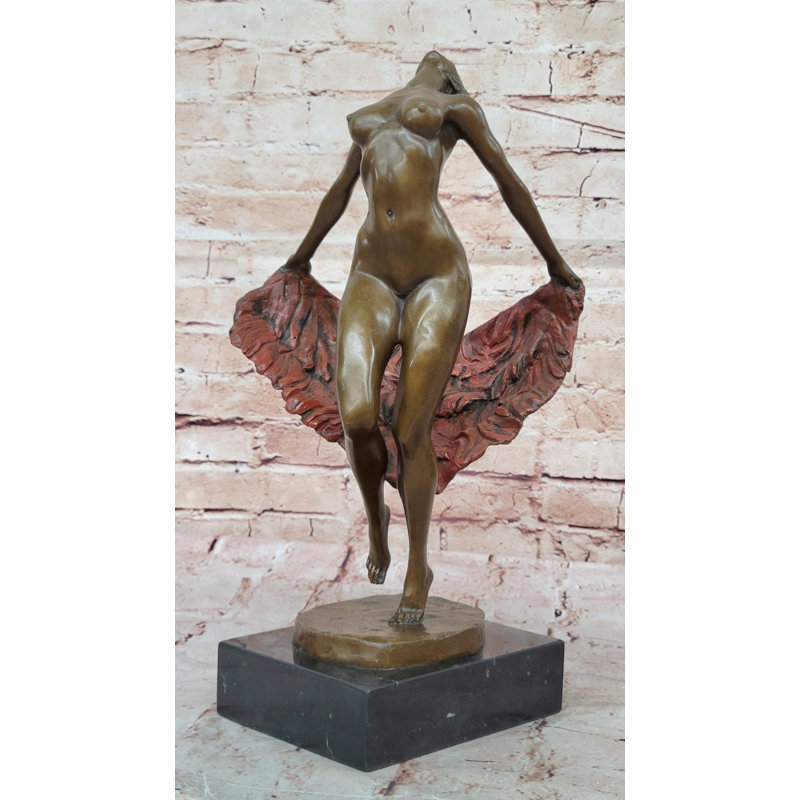 Sculpture bronze femme nue avec jupe fluide sur base - Art figuratif