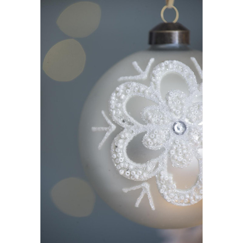 Ornements de boule de Noël en verre 3 pouces D3 | Paillettes blanches (ensemble de 12)