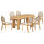 Ensemble de salle à manger ovale 7 pièces pour 6 personnes avec table en placage de chêne de 184 cm et 6 chaises rembourrées, table à double piétement cannelé, naturel-1625229840