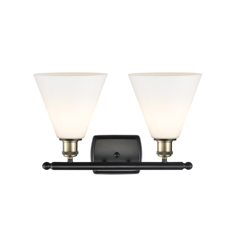Éclairage pour meuble-lavabo en laiton antique à 2 lumières Andresky, Blanc mat, Incandescente, Laiton antique noir