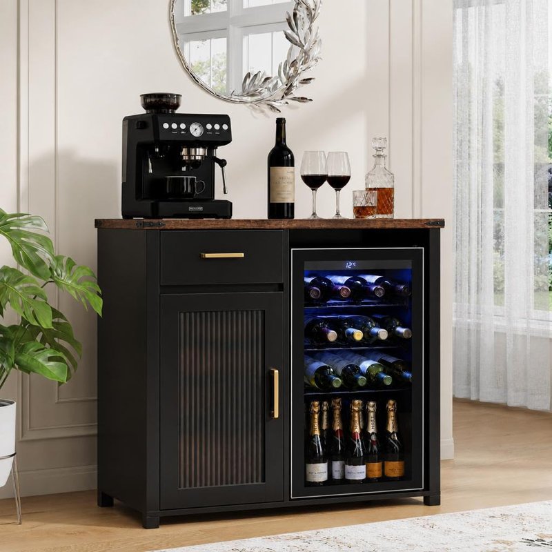 Armoire à café avec espace réfrigérateur, mini support de réfrigérateur, noir